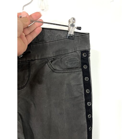 Harley Davidson Gray Studded Skinny Low Rise Pants Size 4 - Picture 7 of 10